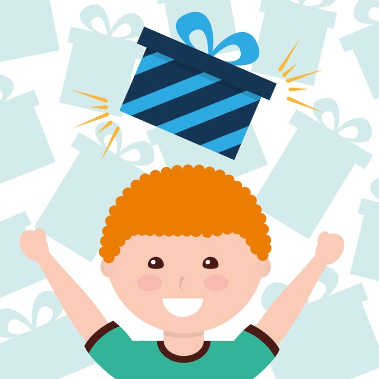 Vector niño lindo con la ilustración de vector de decoración de cajas de regalo