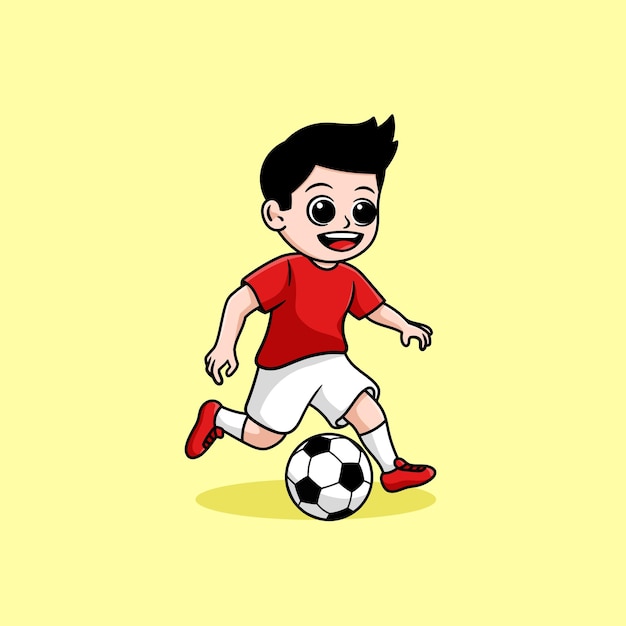 Vector niño lindo jugando al fútbol dibujos animados de fútbol