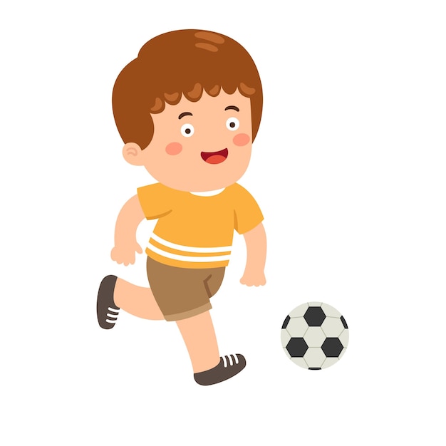 Vector un niño lindo jugando al fútbol.