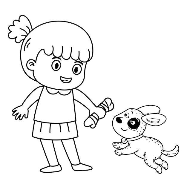 Un niño lindo jugando con una ilustración vectorial de perros.