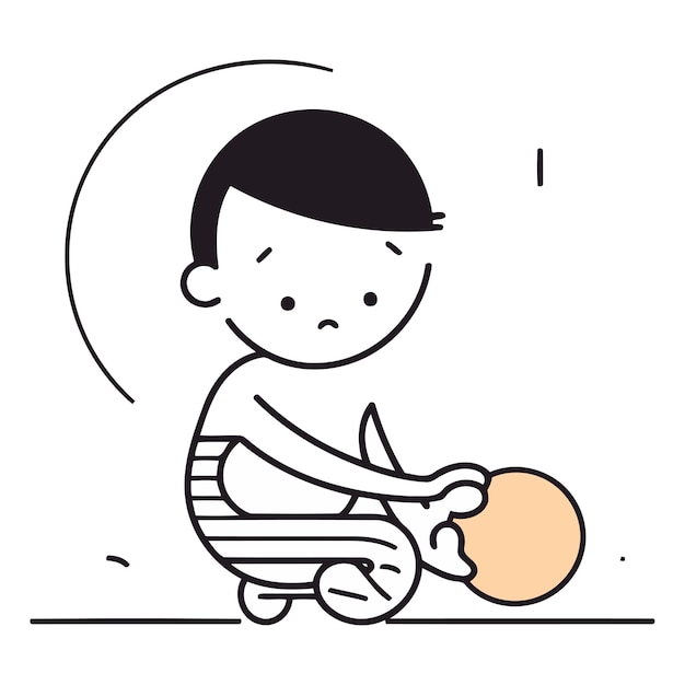 Vector un niño lindo jugando con la pelota en estilo lineal