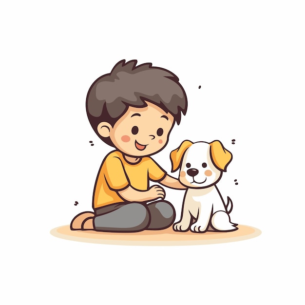 Vector un niño lindo jugando con un perro ilustración vectorial al estilo de dibujos animados