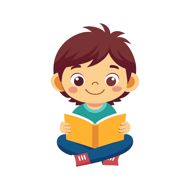 Un niño lindo lee el libro de arte vectorial con fondo blanco