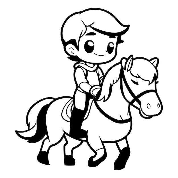 Un niño lindo montando un caballo sobre un fondo blanco ilustración vectorial