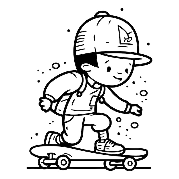 Vector un niño lindo montando en patineta ilustración vectorial al estilo de dibujos animados