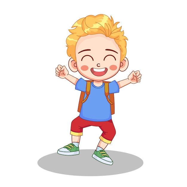 Niño lindo niño con ilustración de vector de mochila. el niño chico va a la escuela.