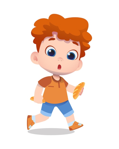 Niño lindo personaje niño sosteniendo pan