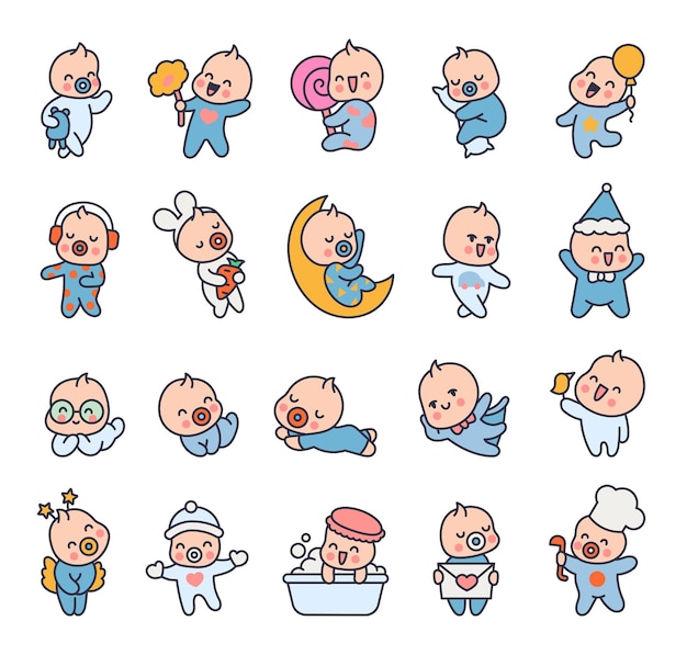 Niño lindo personaje recién nacido de dibujos animados estilo dibujado a mano dibujo vectorial