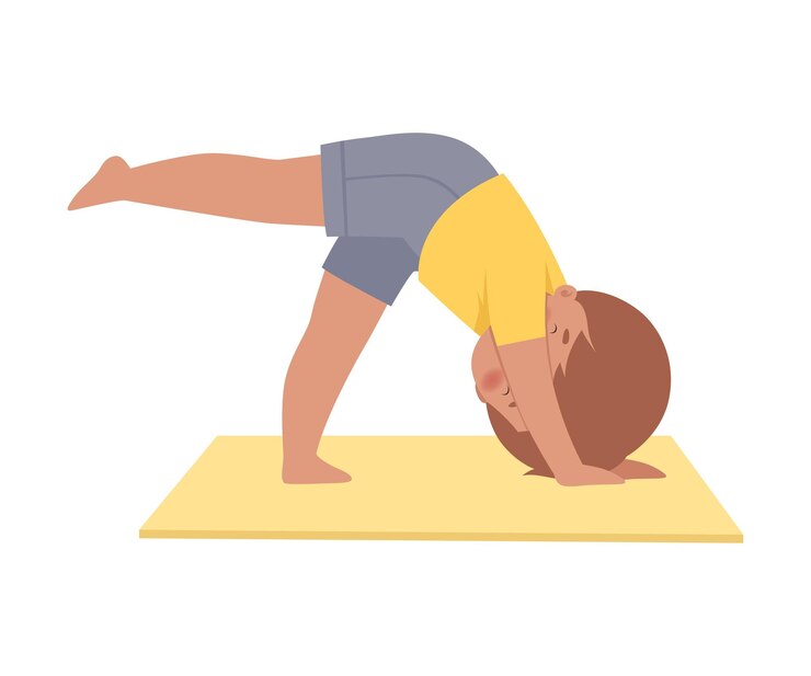 Vector niño lindo practicando yoga ejercicio activo estilo de vida saludable ilustración vectorial