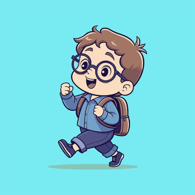 El niño lindo que va a la escuela Ilustración de icono vectorial de dibujos animados