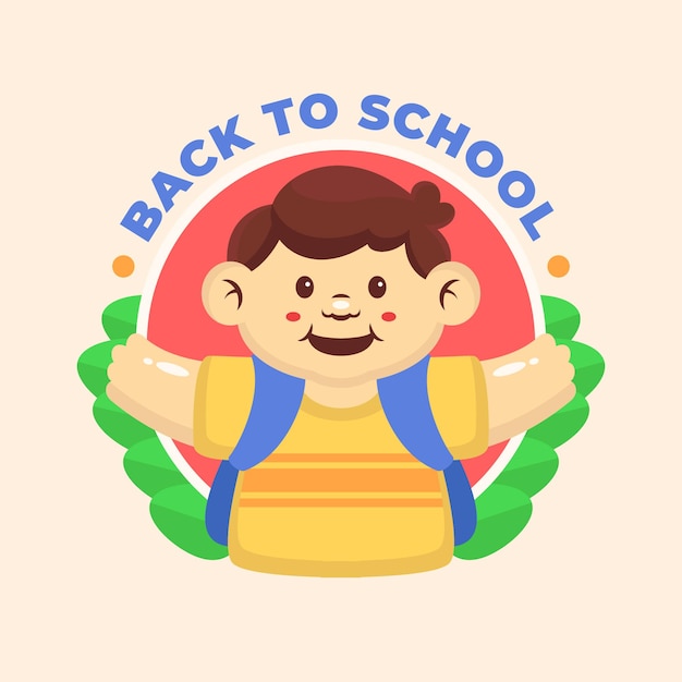 Vector niño lindo regreso a la escuela logo mascota ilustración diseño plano