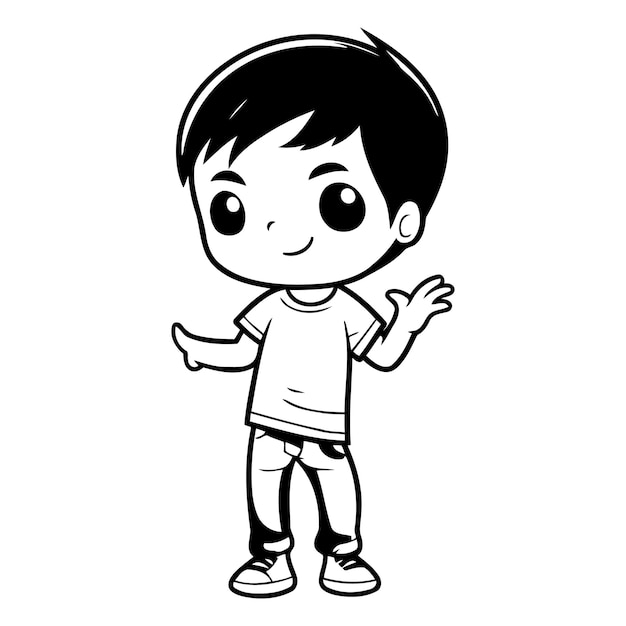 Vector un niño lindo con ropa casual de pie y sonriendo