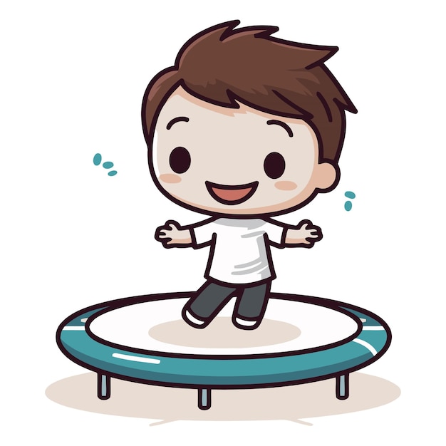 Niño lindo saltando en el trampolín Ilustración de dibujos animados vectoriales