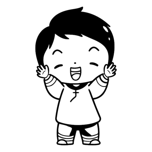 Vector niño lindo sonriendo y agitando la mano dibujos animados ilustración vectorial diseño gráfico