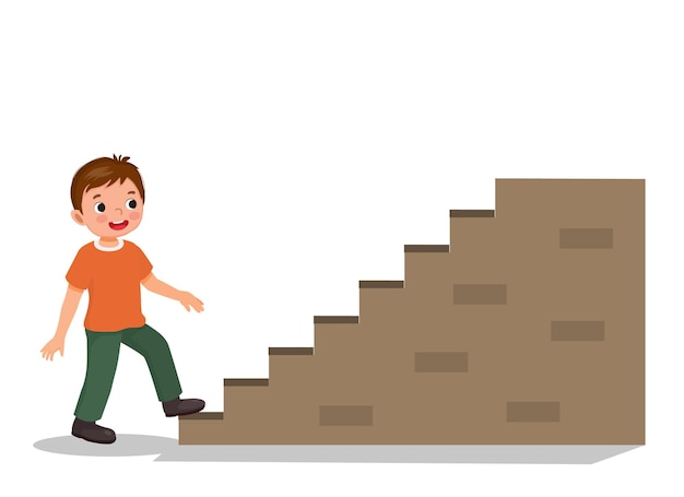 Un niño lindo subiendo las escaleras.