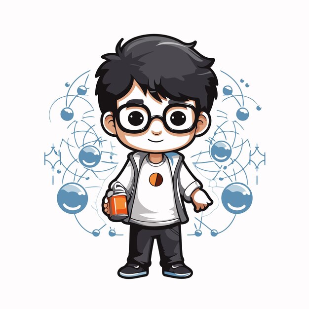 Vector niño lindo con tema de ciencia y educación diseño aislado ilustración vectorial