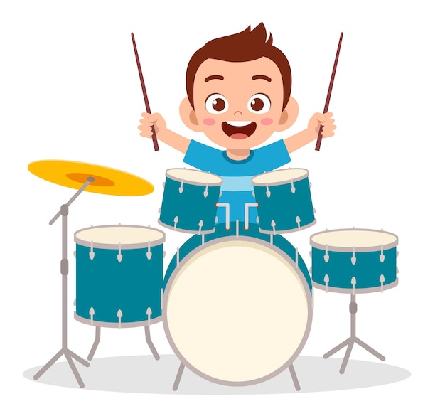 Niño lindo tocar el tambor en concierto
