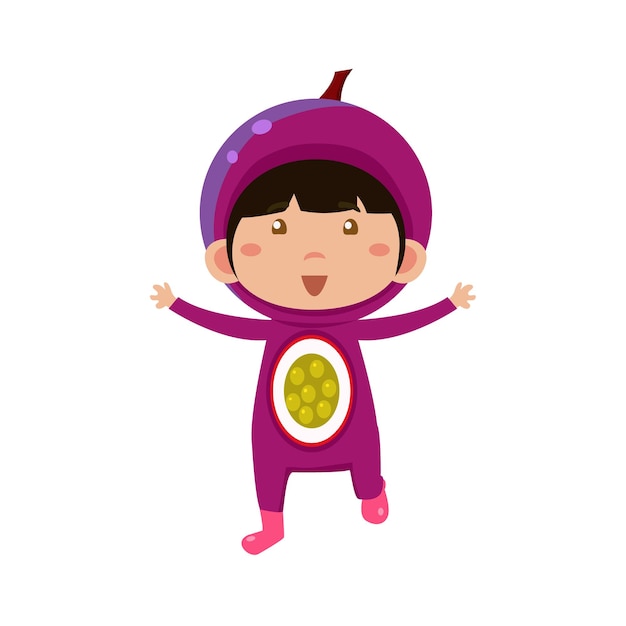 Niño Lindo En Traje De Fruta. Ilustración vectorial