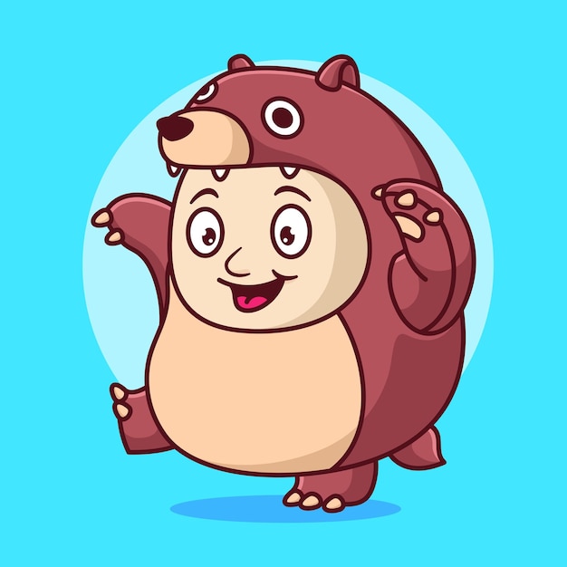 Vector niño lindo con traje de oso grizzly