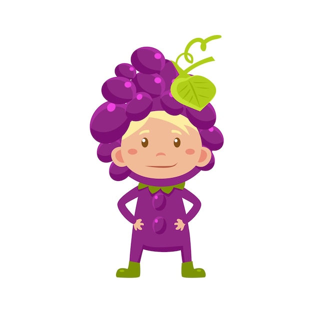 Niño lindo en traje de uvas. ilustración vectorial