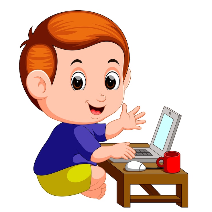 Vector niño lindo usando la computadora portátil