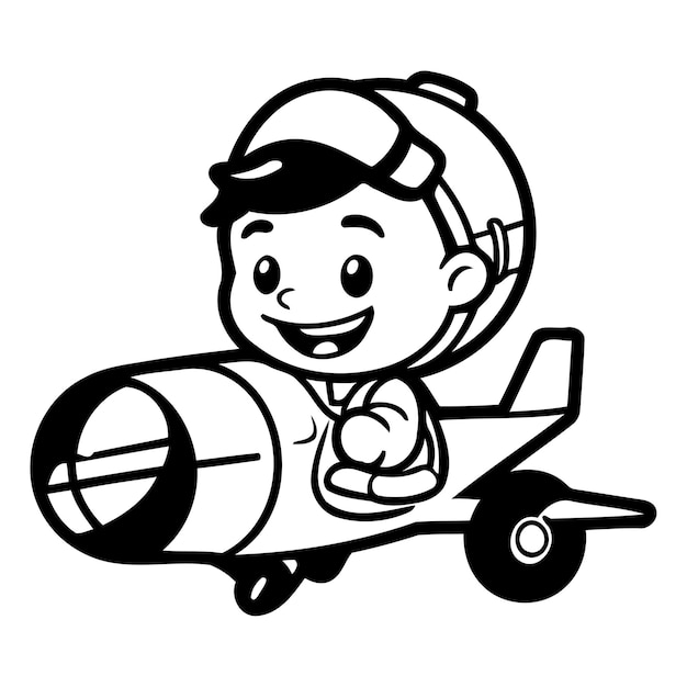 Vector un niño lindo volando en un avión vintage ilustración vectorial