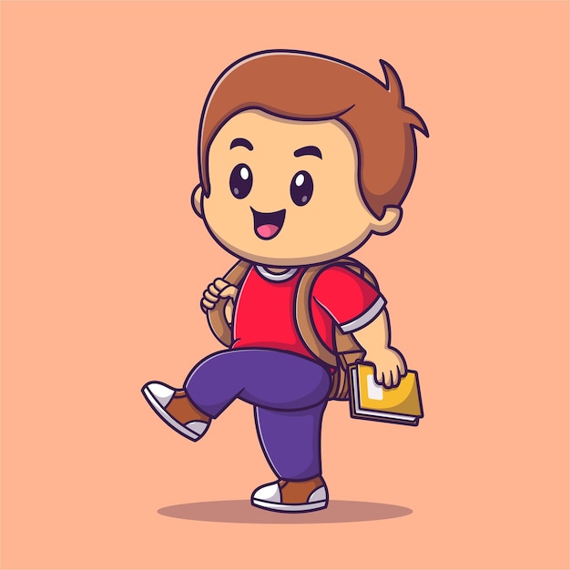 Niño lindo yendo a la escuela dibujos animados icono vectorial ilustración gente icono de educación concepto aislado