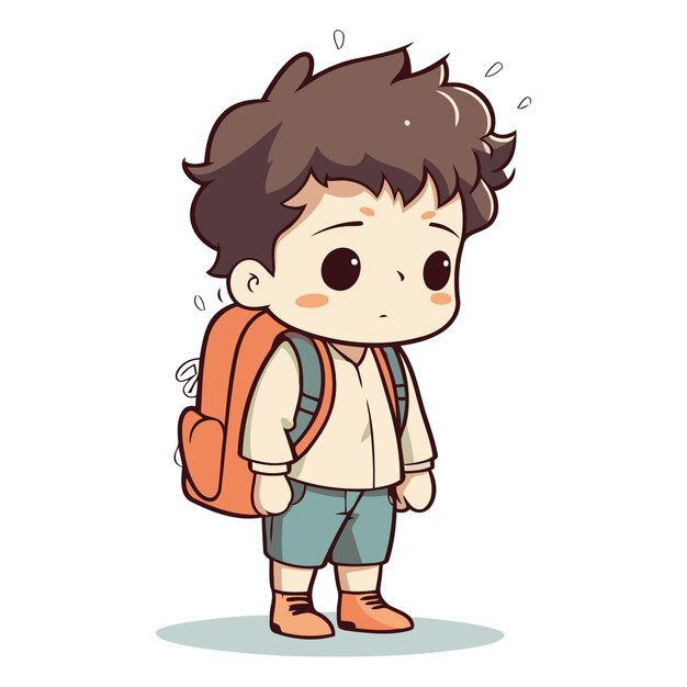 Vector un niño lindo yendo a la escuela con una ilustración de mochila en formato vectorial