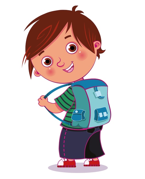 Vector niño listo para ir a la escuela.ilustración vectorial