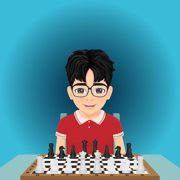 niño listo para jugar ajedrez