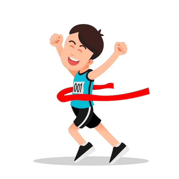 niño llegó a la línea de meta en una competencia de maratón