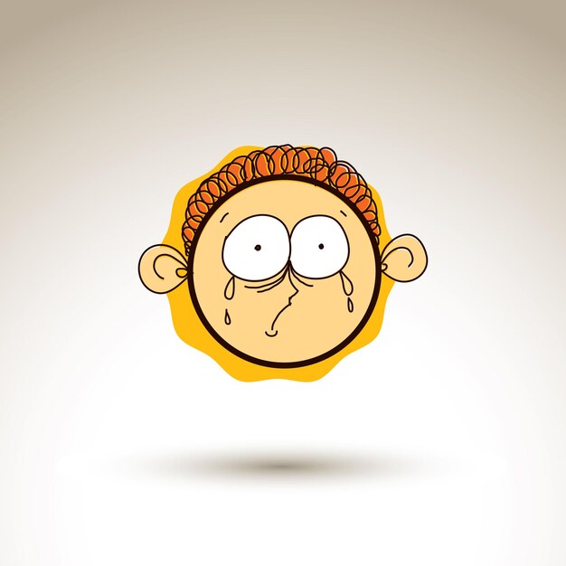 Niño llorando triste de dibujos animados dibujados a mano vectorial. Elemento de diseño gráfico de tema de avatar web aislado en blanco. Idea de conversación social dibujo artístico.