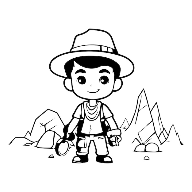 Vector niño con una lupa en el desierto ilustración vectorial