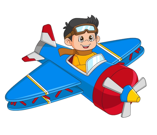 Vector un niño manejando un avión