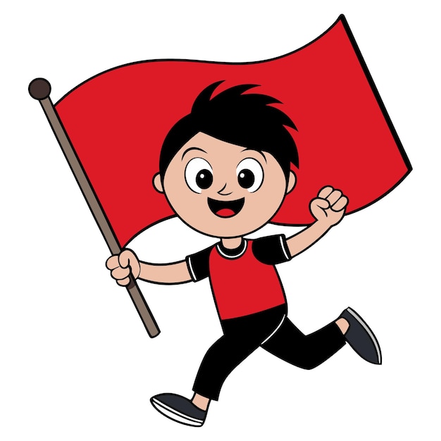 Niño en la mano bandera de Albania día de la independencia