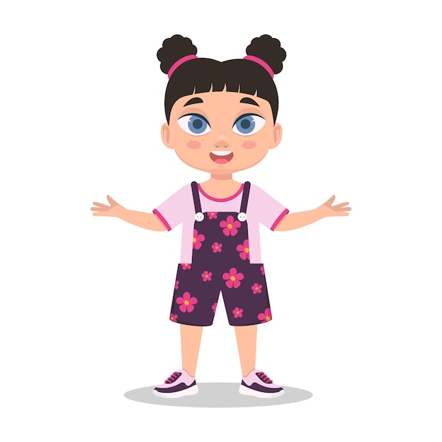 Niño, manos a los lados. Chica sorprendida. ilustración vectorial