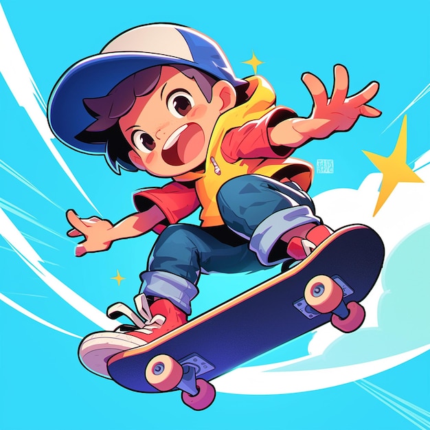 Vector un niño de milwaukee hace skateboarding al estilo de dibujos animados