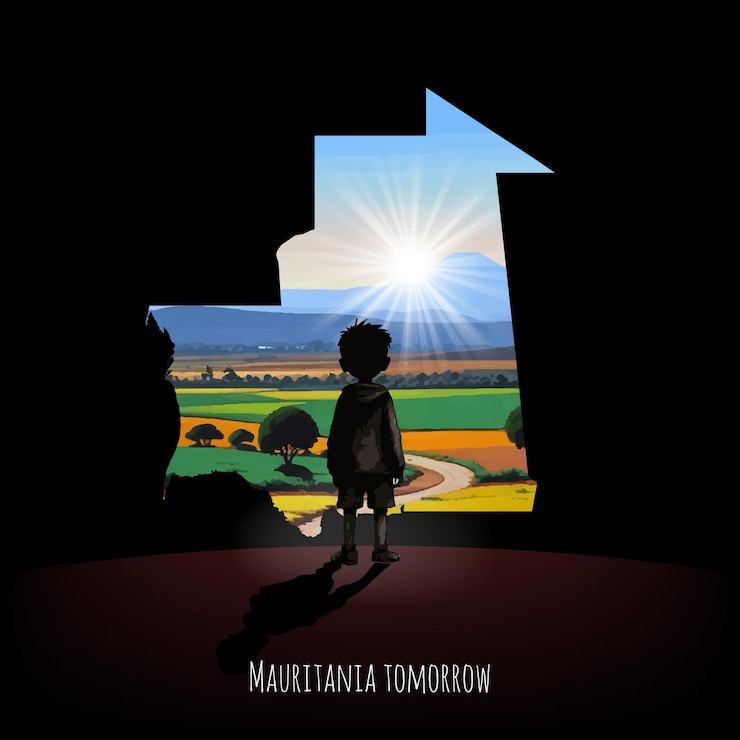 Vector el niño mira hacia el brillante futuro de mauritania.