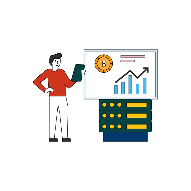 El niño mira el gráfico de bitcoin.