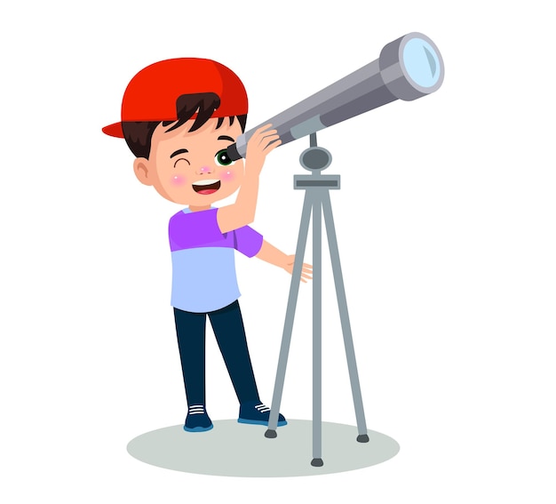 Niño mirando a través del telescopio ilustración