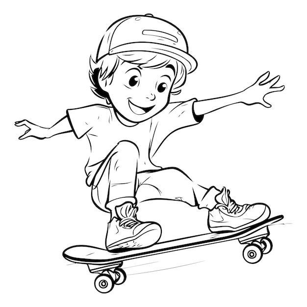 Vector niño montando un boceto de patineta para tu diseño