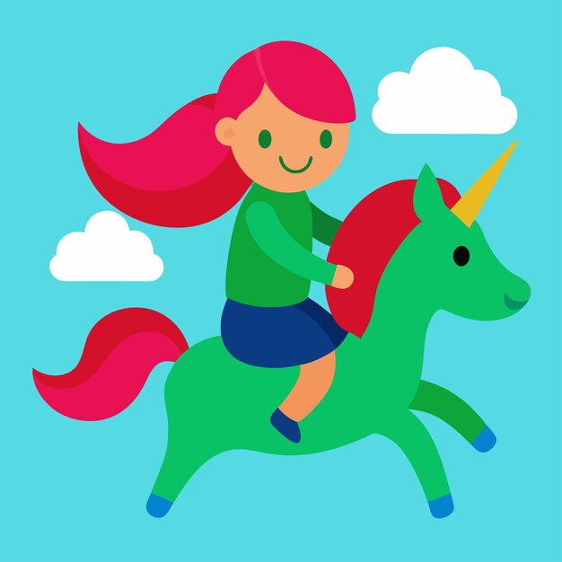 un niño montando un caballo con una melena y cola rosas