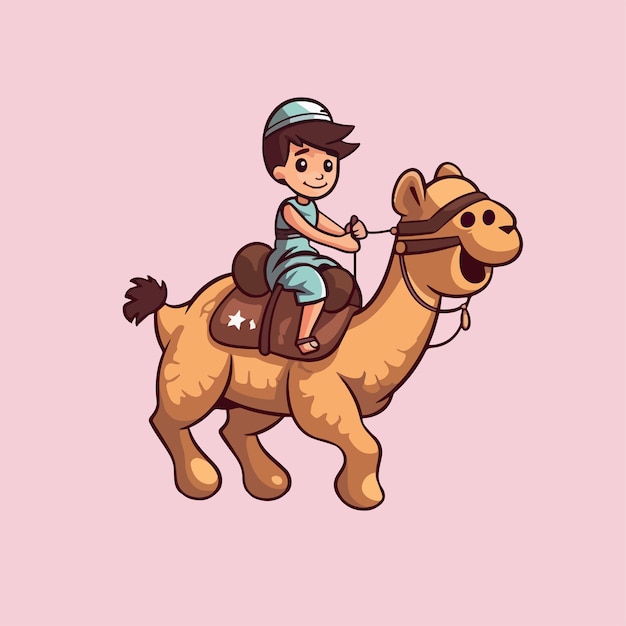 Niño montando un personaje de dibujos animados de camello