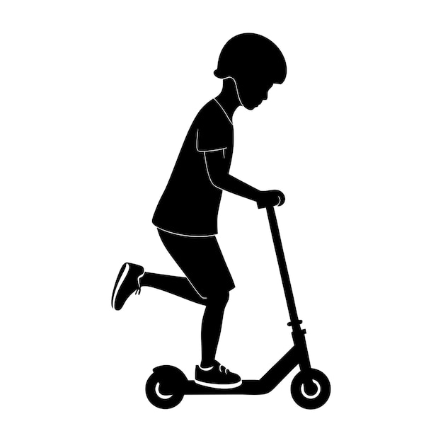 Niño montando una silueta de scooter sobre un fondo blanco 29