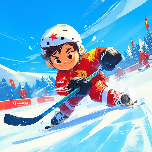 Un niño de Moscú juega al bandy al estilo de los dibujos animados