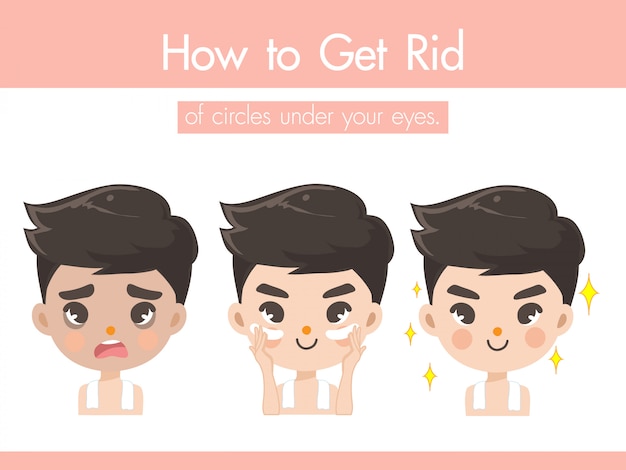Vector el niño muestra la crema debajo de los ojos para eliminar las marcas opacas y las arrugas y hacer que la cara se vea brillante, clara y más joven.