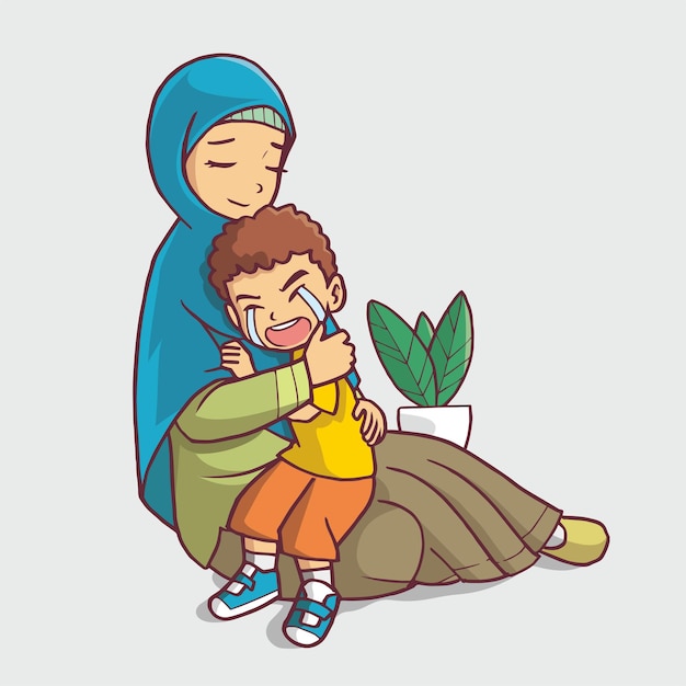 Niño musulmán llorando a su madre.