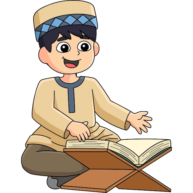 Niño Musulmán De Ramadán Leyendo El Corán Página Para Colorear