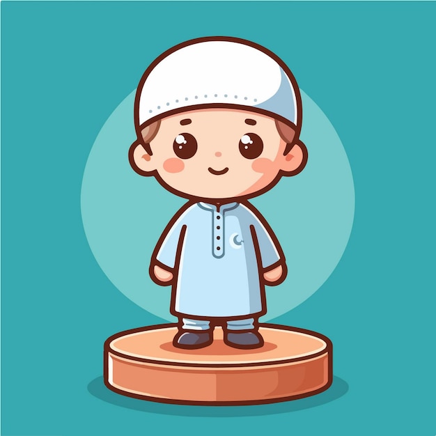 niño musulmán vectorial con estilo de diseño plano y de dibujos animados simple