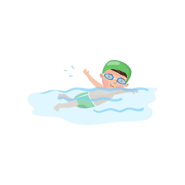 Niño nadador en la piscina niños vector de dibujos animados de actividad física ilustración aislada sobre fondo blanco